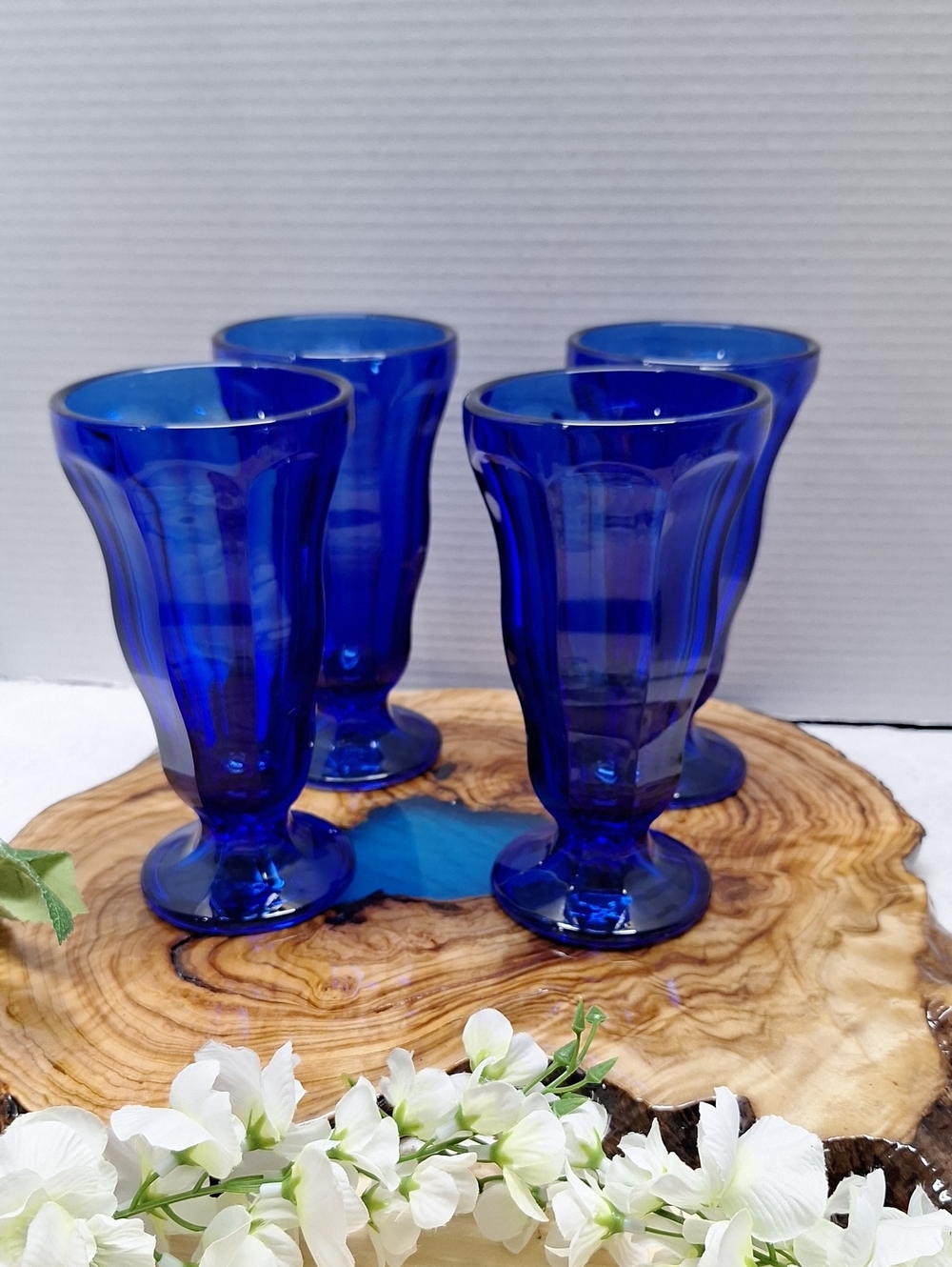 #AFD Set of 4 Anckor Hocking Cobalt Blue Tall Sundae Glasses